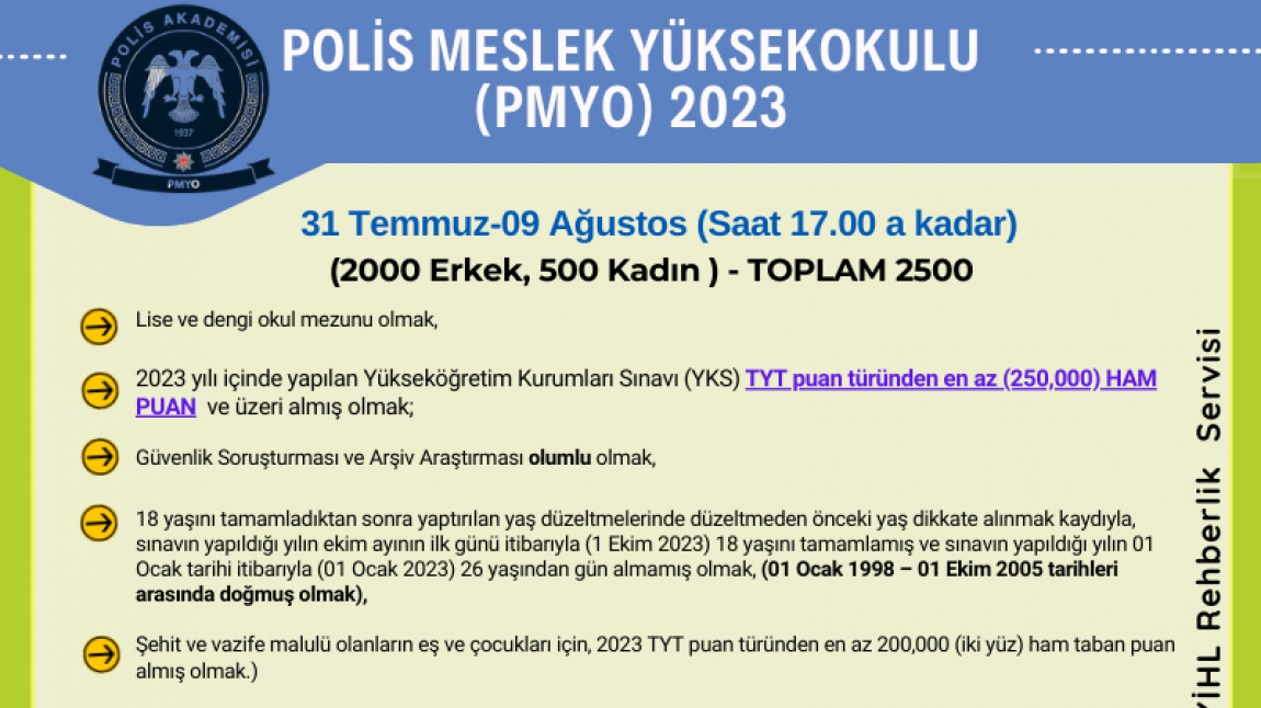 PMYO(Polis Meslek Yüksekokulu Başvuruları) -2023