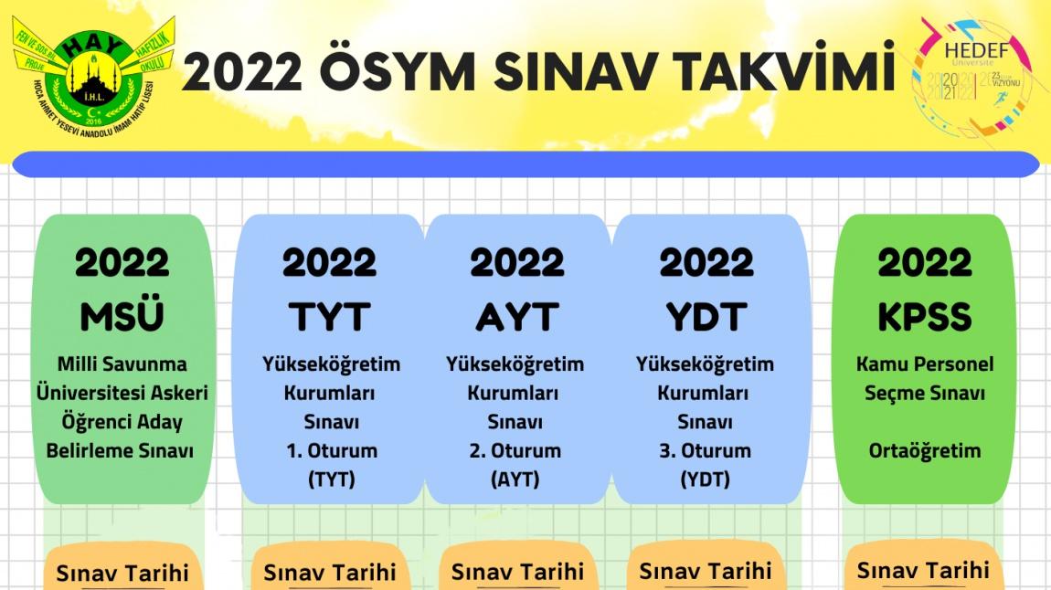 2022 ÖSYM Sınav Takvimi