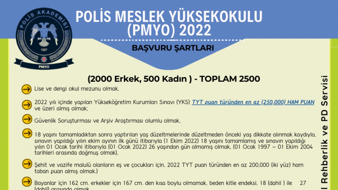 PMYO(Polis Meslek Yüksekokulu Başvuruları) -2022